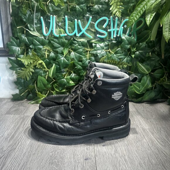 Harley Davidson Mens Size US 9.5 Black Leather Moc Toe Motorcycle Riding Boots main image 6